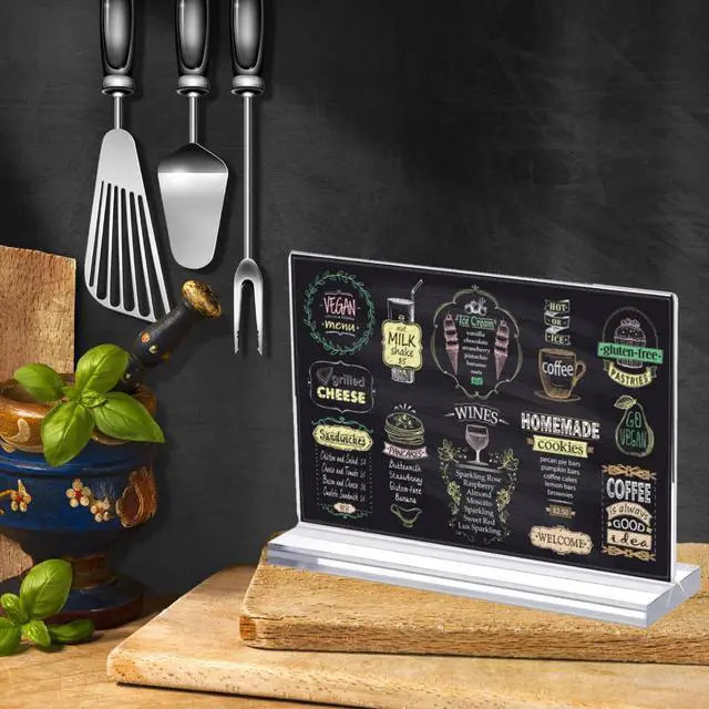 Alt view image 5 of 7 - 4 Pack 11 x 17 Inches Acrylic Sign Holder Horizontal Clear T Shaped Sign Holder Table Photo Menu Display Stand Double Sided Picture Flyer Sign Holder for Office Restaurant Store (4, 11 x 17 Inches)