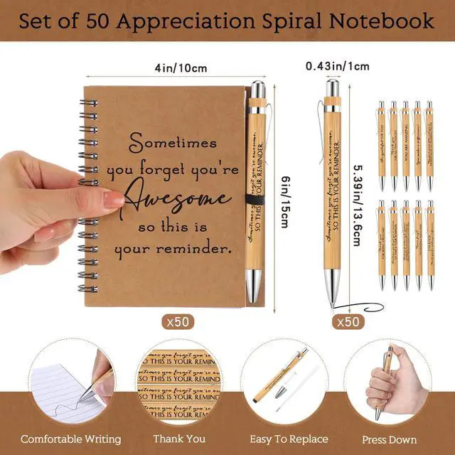 Alt view image 2 of 7 - 50 Sets Inspirational Notebooks with Retractable Pens Back to School Teacher Welcome Gifts Bulk Teacher Appreciation Motivational Spiral Journal Thank You Gifts for School Staff Employee