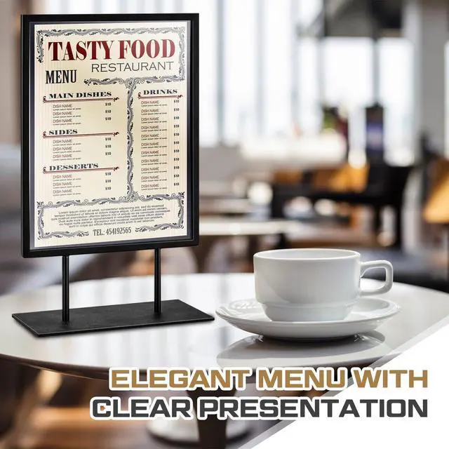 Alt view image 3 of 7 - 1 Pcs Tabletop Sign Holder with Flat Base 11" x 14" Double Sided Countertop Sign Holder Vertical Desktop Display Stand Metal Poster Display Stand for Office Store Restaurant Hotels, Black