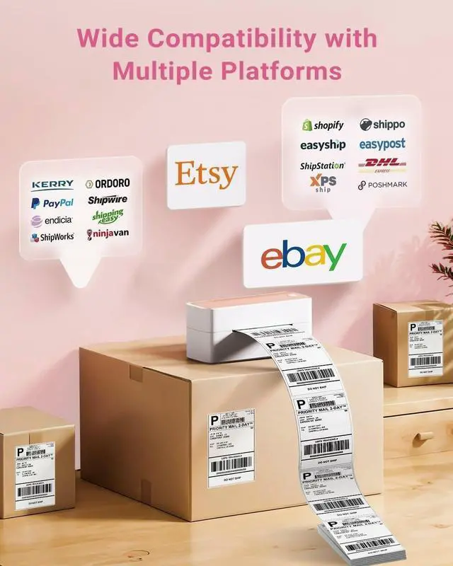 Alt view image 4 of 7 - Bluetooth Thermal Label Printer 4x6 - 241BT Pink Label Printer