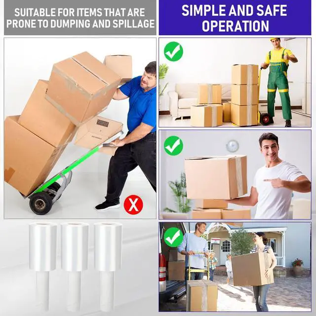 Alt view image 3 of 7 - 12 Rolls 5 Inch x 800 Feet Clear Stretch Shrink Wrap Film with Handle 80 Gauge Heavy Duty PE Industrial Plastic Wrap for Packing, Moving, Furniture & Pallet, Self Adhering Packaging Film