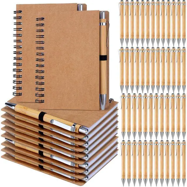 Main image of 50 Set Bulk Notebooks with Pens Employee Appreciation Gifts, Spiral Kraft Pocket Notebooks Lined Journal with Bamboo Pens Personalized Gifts for Teachers Back to School Favors