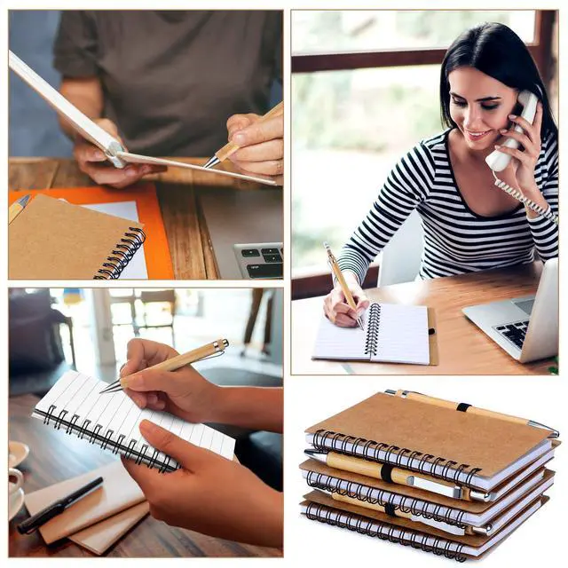 Alt view image 5 of 6 - 50 Set Bulk Notebooks with Pens Employee Appreciation Gifts, Spiral Kraft Pocket Notebooks Lined Journal with Bamboo Pens Personalized Gifts for Teachers Back to School Favors
