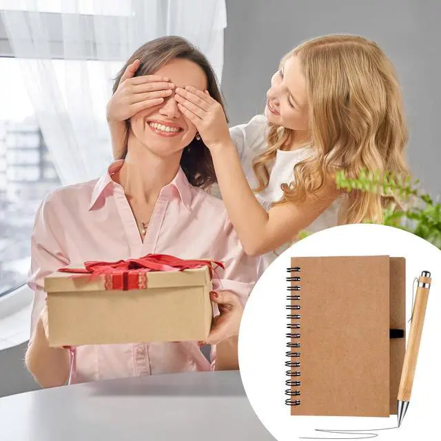 Alt view image 6 of 6 - 50 Set Bulk Notebooks with Pens Employee Appreciation Gifts, Spiral Kraft Pocket Notebooks Lined Journal with Bamboo Pens Personalized Gifts for Teachers Back to School Favors