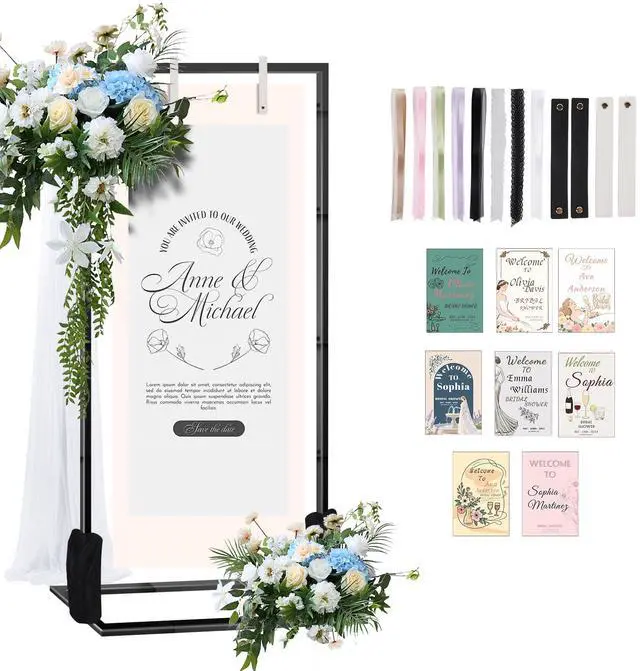 Main image of Wedding Sign Stand Adjustable Metal Easel, 50" or 66" Floor Poster Holder, Black, Perfect for Wedding Welcome Signs, Bridal & Baby Showers, Events, Indoor/Outdoor Use