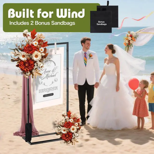 Alt view image 2 of 6 - Wedding Sign Stand Adjustable Metal Easel, 50" or 66" Floor Poster Holder, Black, Perfect for Wedding Welcome Signs, Bridal & Baby Showers, Events, Indoor/Outdoor Use