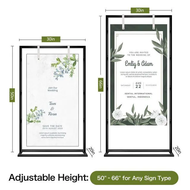 Alt view image 3 of 6 - Wedding Sign Stand Adjustable Metal Easel, 50" or 66" Floor Poster Holder, Black, Perfect for Wedding Welcome Signs, Bridal & Baby Showers, Events, Indoor/Outdoor Use