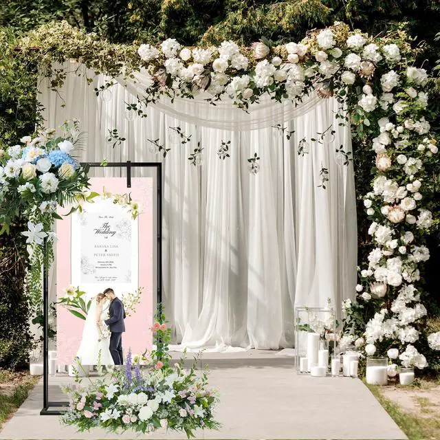 Alt view image 4 of 6 - Wedding Sign Stand Adjustable Metal Easel, 50" or 66" Floor Poster Holder, Black, Perfect for Wedding Welcome Signs, Bridal & Baby Showers, Events, Indoor/Outdoor Use