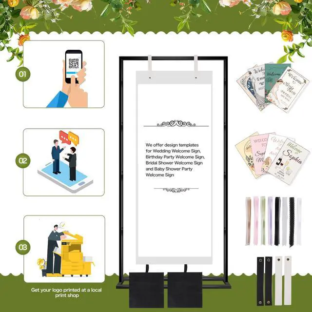 Alt view image 5 of 6 - Wedding Sign Stand Adjustable Metal Easel, 50" or 66" Floor Poster Holder, Black, Perfect for Wedding Welcome Signs, Bridal & Baby Showers, Events, Indoor/Outdoor Use