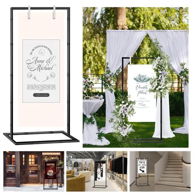Alt view image 6 of 6 - Wedding Sign Stand Adjustable Metal Easel, 50" or 66" Floor Poster Holder, Black, Perfect for Wedding Welcome Signs, Bridal & Baby Showers, Events, Indoor/Outdoor Use