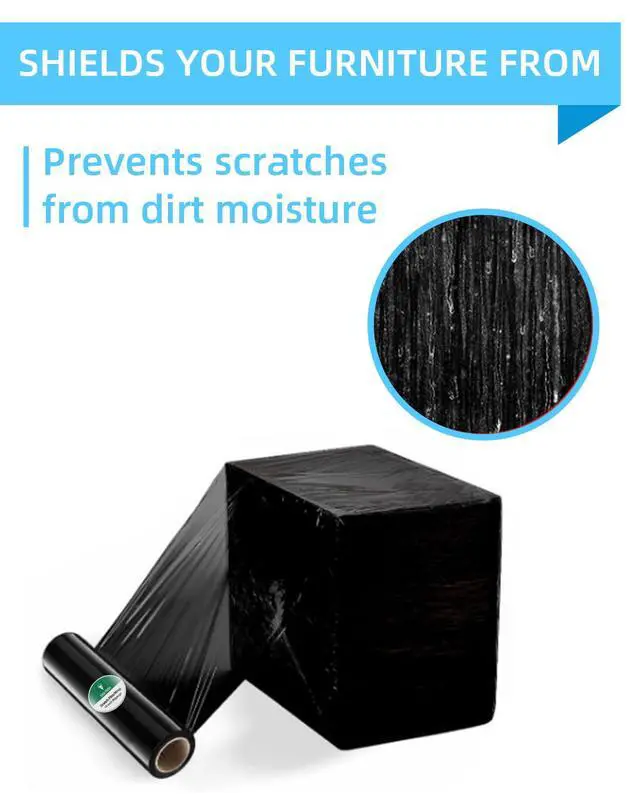 Alt view image 6 of 7 - 18" Black Stretch Wrap Roll, Heavy Duty 18 Inch 1500ft Shrink Wrap, 4 Pack | Industrial Strength, 80 Gauge Stretch Film, Self-Adhesive Cling, Plastic Wrap for Pallet Wrapping Shipping Moving Furniture