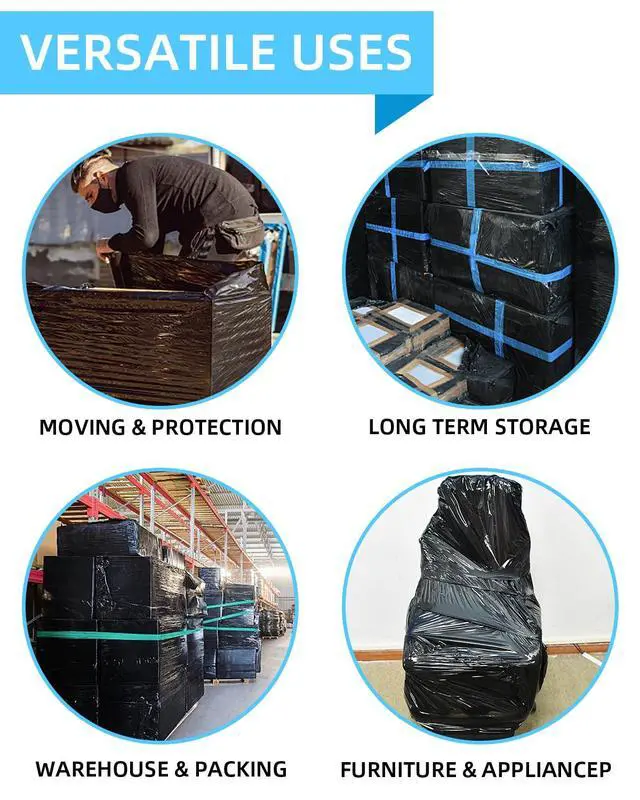 Alt view image 7 of 7 - 18" Black Stretch Wrap Roll, Heavy Duty 18 Inch 1500ft Shrink Wrap, 4 Pack | Industrial Strength, 80 Gauge Stretch Film, Self-Adhesive Cling, Plastic Wrap for Pallet Wrapping Shipping Moving Furniture