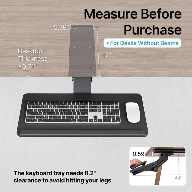 Alt view image 3 of 7 - Keyboard Tray Under Desk Slide Out, 25 x 11 inch, Black | with Storage Drawer, Height Adjustable Swivel Tilt, Ergonomic Under Desk Mount Keyboard & Mouse Holder for Gaming Home Office