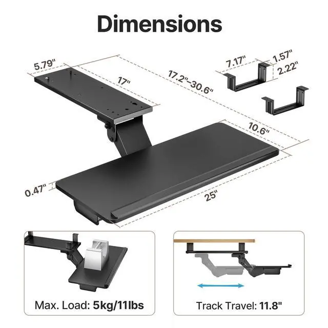 Alt view image 6 of 7 - Keyboard Tray Under Desk Slide Out, 25 x 11 inch, Black | with Storage Drawer, Height Adjustable Swivel Tilt, Ergonomic Under Desk Mount Keyboard & Mouse Holder for Gaming Home Office