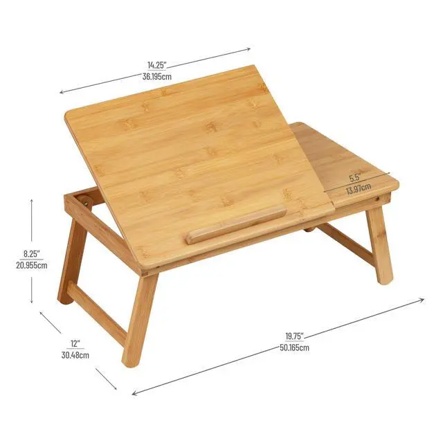 Alt view image 3 of 7 - Lap Desk, Laptop Stand with Folding Legs for Bed Dorm Room and Home Office, Rayon From Bamboo, Brown