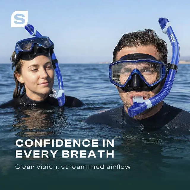 Alt view image 2 of 7 - Pano 3 180° Panoramic Dive Mask, Three-Window Tempered Glass Scuba Mask with Dry Top Snorkel, Dual-Layer Silicone Skirt Anti-Leak Diving Gear for Men Women Teens Adults, 4 Color Options
