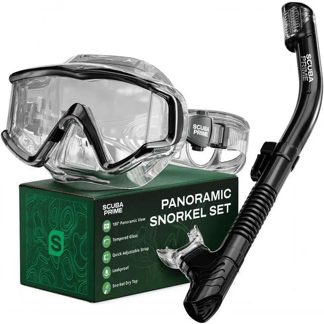 Main image of Pano 3 180° Panoramic Dive Mask, Three-Window Tempered Glass Scuba Mask with Dry Top Snorkel, Dual-Layer Silicone Skirt Anti-Leak Diving Gear for Men Women Teens Adults, 4 Color Options