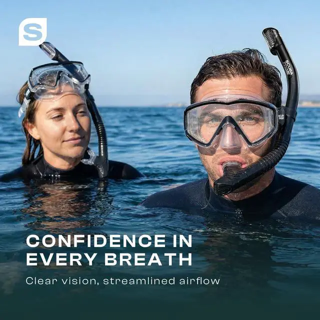 Alt view image 2 of 7 - Pano 3 180° Panoramic Dive Mask, Three-Window Tempered Glass Scuba Mask with Dry Top Snorkel, Dual-Layer Silicone Skirt Anti-Leak Diving Gear for Men Women Teens Adults, 4 Color Options
