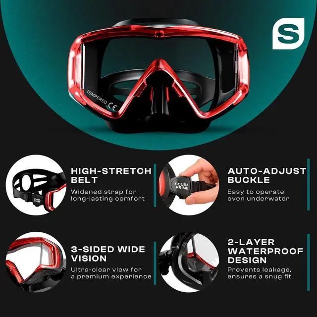 Alt view image 6 of 6 - Pano 3 180° Panoramic Dive Mask, Three-Window Tempered Glass Scuba Mask with Dry Top Snorkel, Dual-Layer Silicone Skirt Anti-Leak Diving Gear for Men Women Teens Adults, 4 Color Options