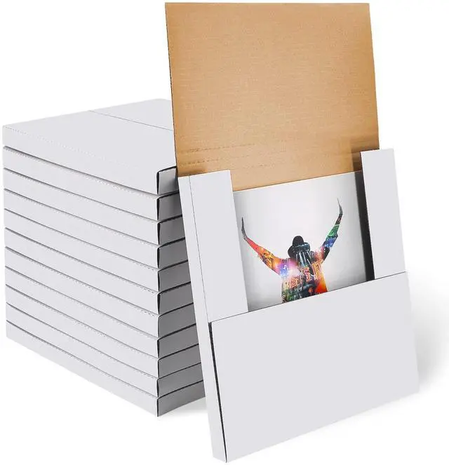 Main image of 50 Pack Vinyl Record Shipping Boxes: 12.5" X 12.5" x 1" White Vinyl Record LP Shipping Mailer Boxes, Easy Fold LP Cardboard Mailing Boxes Multi Depth Album Mailers for Packaging Moving Storage