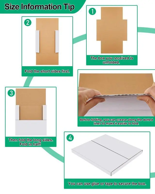 Alt view image 3 of 7 - 50 Pack Vinyl Record Shipping Boxes: 12.5" X 12.5" x 1" White Vinyl Record LP Shipping Mailer Boxes, Easy Fold LP Cardboard Mailing Boxes Multi Depth Album Mailers for Packaging Moving Storage