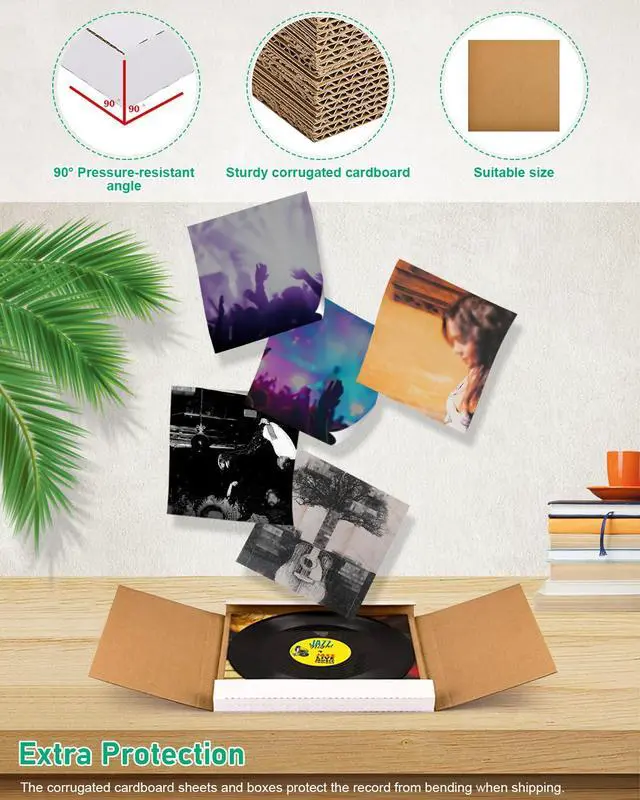 Alt view image 5 of 7 - 50 Pack Vinyl Record Shipping Boxes: 12.5" X 12.5" x 1" White Vinyl Record LP Shipping Mailer Boxes, Easy Fold LP Cardboard Mailing Boxes Multi Depth Album Mailers for Packaging Moving Storage