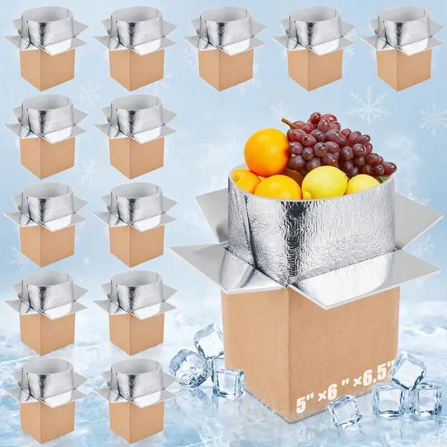 Main image of 16 Pcs 6.5'' x 6'' x 5'' Small Insulated Cold Shipping Boxes for Frozen Food with Aluminum Foil Liner Insulated Bag Thermal Cooler Cold Pack Boxes for Hot or Fresh Food Mailing Packing