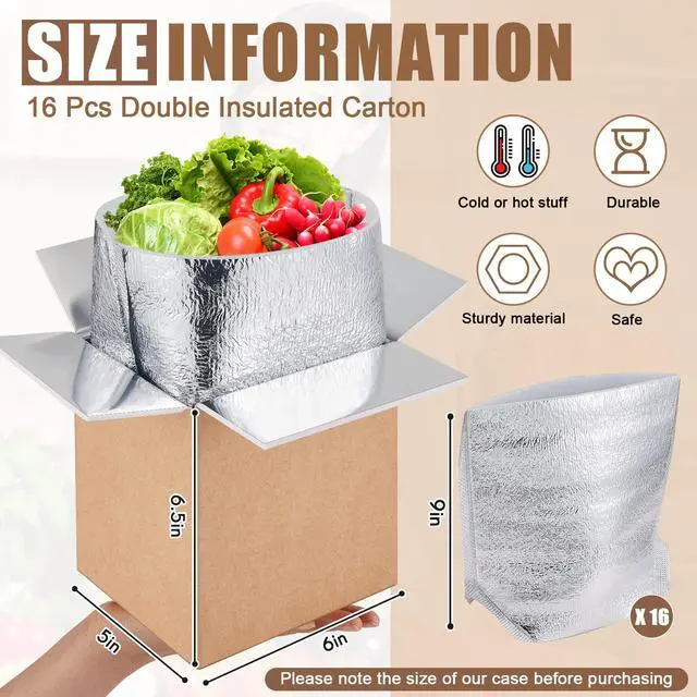 Alt view image 2 of 7 - 16 Pcs 6.5'' x 6'' x 5'' Small Insulated Cold Shipping Boxes for Frozen Food with Aluminum Foil Liner Insulated Bag Thermal Cooler Cold Pack Boxes for Hot or Fresh Food Mailing Packing