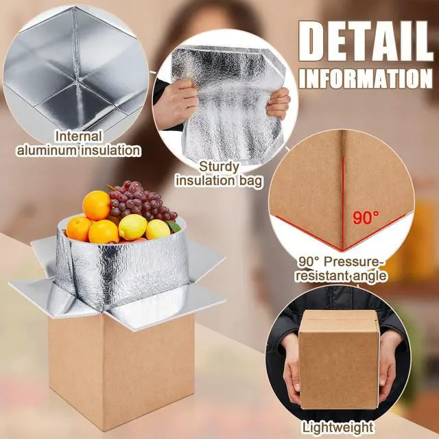Alt view image 3 of 7 - 16 Pcs 6.5'' x 6'' x 5'' Small Insulated Cold Shipping Boxes for Frozen Food with Aluminum Foil Liner Insulated Bag Thermal Cooler Cold Pack Boxes for Hot or Fresh Food Mailing Packing