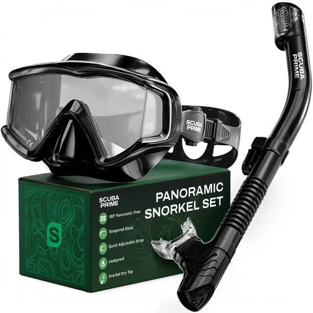 Main image of Pano 3 180° Panoramic Dive Mask, Three-Window Tempered Glass Scuba Mask with Dry Top Snorkel, Dual-Layer Silicone Skirt Anti-Leak Diving Gear for Men Women Teens Adults, 4 Color Options