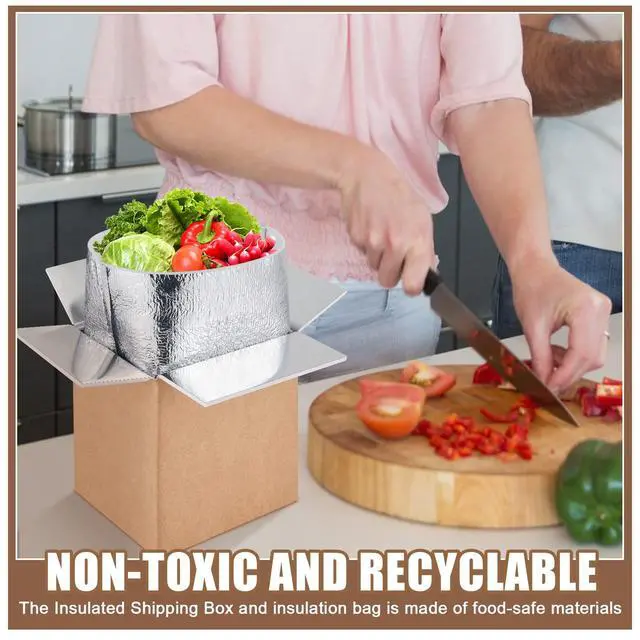 Alt view image 6 of 7 - 16 Pcs 6.5'' x 6'' x 5'' Small Insulated Cold Shipping Boxes for Frozen Food with Aluminum Foil Liner Insulated Bag Thermal Cooler Cold Pack Boxes for Hot or Fresh Food Mailing Packing
