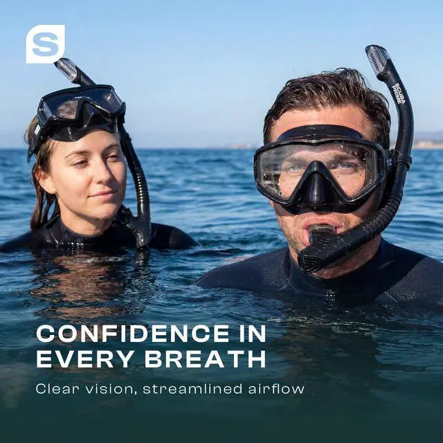 Alt view image 2 of 7 - Pano 3 180° Panoramic Dive Mask, Three-Window Tempered Glass Scuba Mask with Dry Top Snorkel, Dual-Layer Silicone Skirt Anti-Leak Diving Gear for Men Women Teens Adults, 4 Color Options