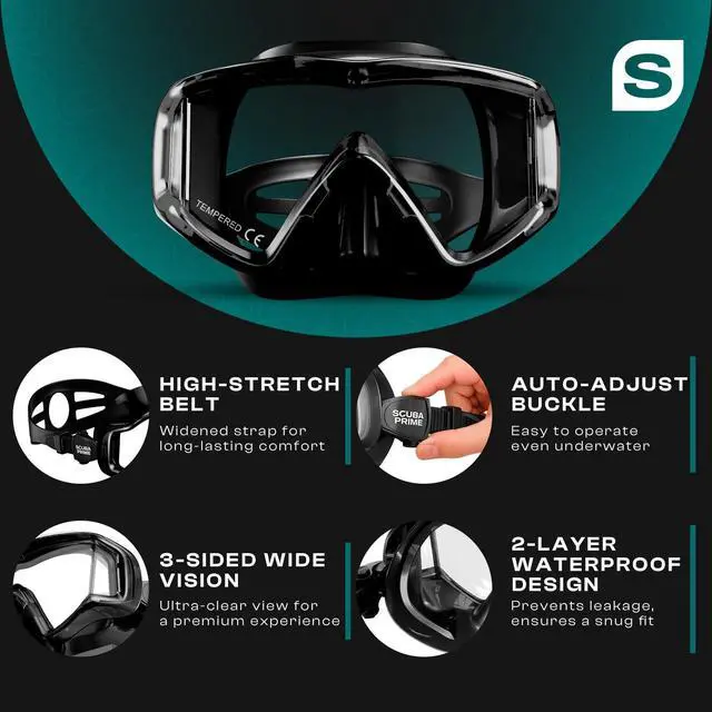Alt view image 6 of 7 - Pano 3 180° Panoramic Dive Mask, Three-Window Tempered Glass Scuba Mask with Dry Top Snorkel, Dual-Layer Silicone Skirt Anti-Leak Diving Gear for Men Women Teens Adults, 4 Color Options