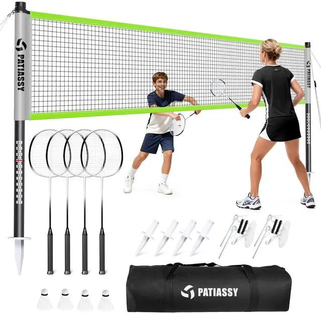 Main image of Badminton Set for Backyard, Outdoor Badminton Net with Anti-Sag Design, 4 Professional Badminton Rackets, 4 Shuttlecocks and Carry Bag for Lawn or Beach