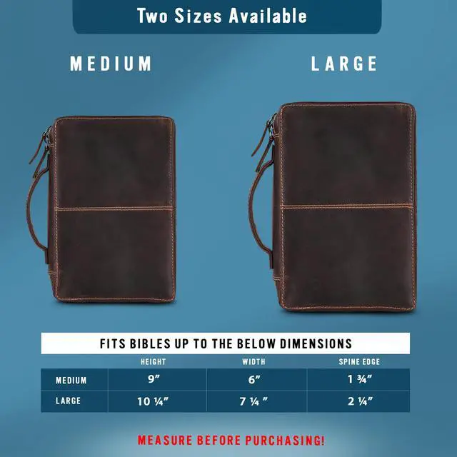 Alt view image 4 of 6 - Bible Covers for Men and Women - Top Grain Buffalo Leather - Genuine Leather Bible Cover with Pockets, Zipper, and Bookmark - Bible case - Book Cover - Large Dark Brown