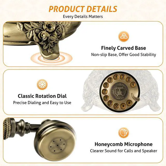 Alt view image 2 of 7 - Vintage Phone Old School Retro Rotary Dial Phone Antique Phones | Old Fashion Phones, European Style Rotary Phone, Classic Landline Telephone For Home Office Cafe Bar Star Hotel Decor, Bronze