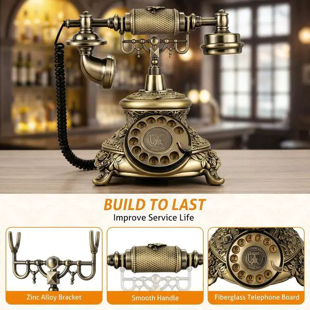 Alt view image 3 of 7 - Vintage Phone Old School Retro Rotary Dial Phone Antique Phones | Old Fashion Phones, European Style Rotary Phone, Classic Landline Telephone For Home Office Cafe Bar Star Hotel Decor, Bronze