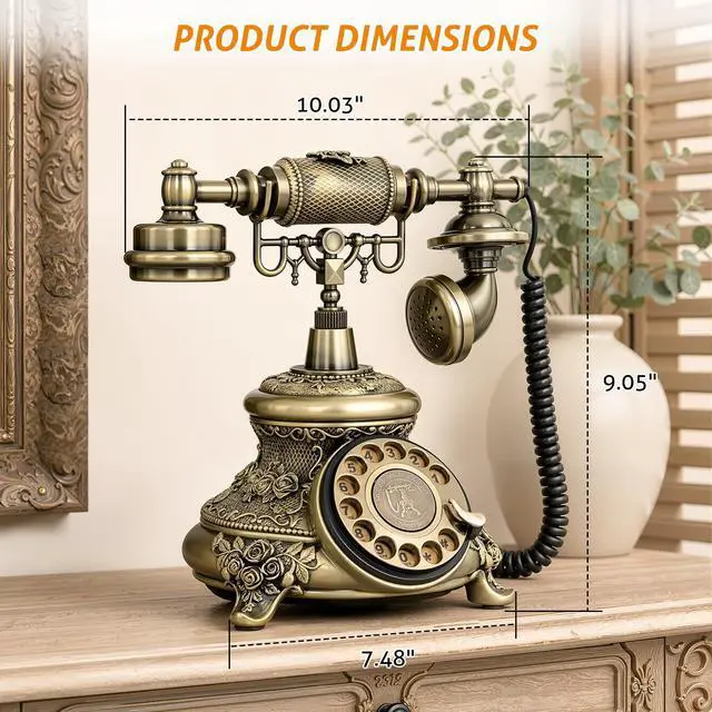 Alt view image 5 of 7 - Vintage Phone Old School Retro Rotary Dial Phone Antique Phones | Old Fashion Phones, European Style Rotary Phone, Classic Landline Telephone For Home Office Cafe Bar Star Hotel Decor, Bronze