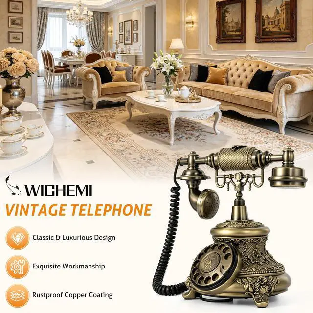 Alt view image 6 of 7 - Vintage Phone Old School Retro Rotary Dial Phone Antique Phones | Old Fashion Phones, European Style Rotary Phone, Classic Landline Telephone For Home Office Cafe Bar Star Hotel Decor, Bronze