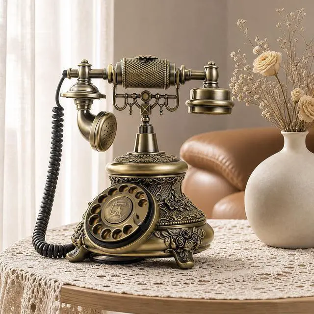 Alt view image 7 of 7 - Vintage Phone Old School Retro Rotary Dial Phone Antique Phones | Old Fashion Phones, European Style Rotary Phone, Classic Landline Telephone For Home Office Cafe Bar Star Hotel Decor, Bronze