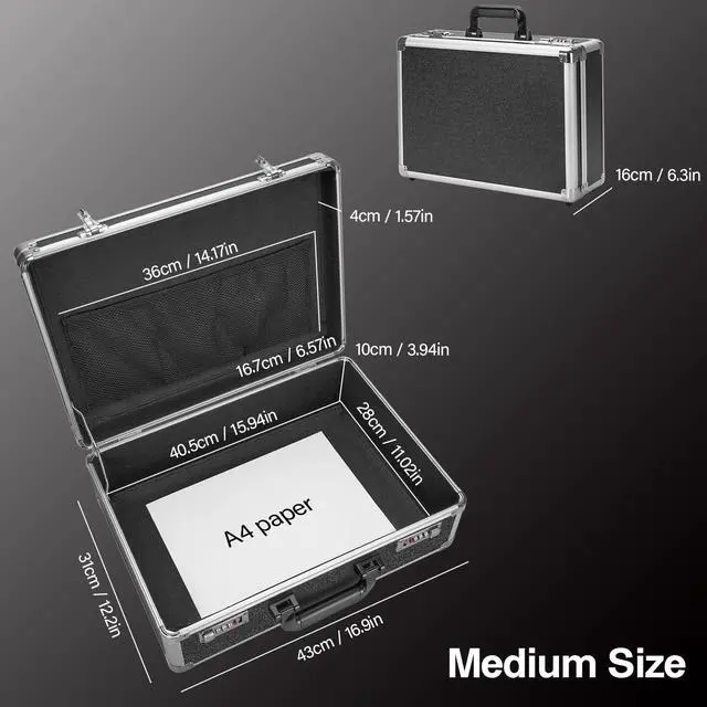 Alt view image 2 of 7 - File Organizer Storage Box - 16.8 x 12.1 x 6 Inch Large, Portable Locking Storage Totes with Dual Combination Locks, Lock Boxes for Personal Items, Cash, Briefcase - Black