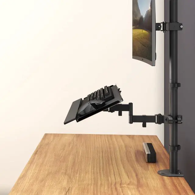 Alt view image 2 of 7 - Keyboard Tray Pole Mount - Keyboard & Mouse Mount fits Most Standard and Oversized Keyboards, Tilt & Rotation, Holds up to 2.2lbs, Black