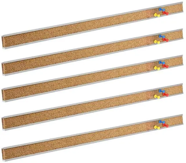 Main image of Bulletin Bar Strip, Cork Board, Cork Strips, 36" x 1", Classroom, Office, Walls, Cubicle, Aluminum Frame,5 Pack, Silver