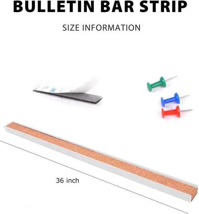 Alt view image 2 of 6 - Bulletin Bar Strip, Cork Board, Cork Strips, 36" x 1", Classroom, Office, Walls, Cubicle, Aluminum Frame,5 Pack, Silver