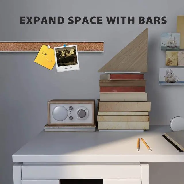 Alt view image 3 of 6 - Bulletin Bar Strip, Cork Board, Cork Strips, 36" x 1", Classroom, Office, Walls, Cubicle, Aluminum Frame,5 Pack, Silver