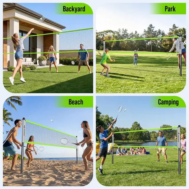 Alt view image 7 of 7 - Badminton Set for Backyard, Outdoor Badminton Net with Anti-Sag Design, 4 Professional Badminton Rackets, 4 Shuttlecocks and Carry Bag for Lawn or Beach