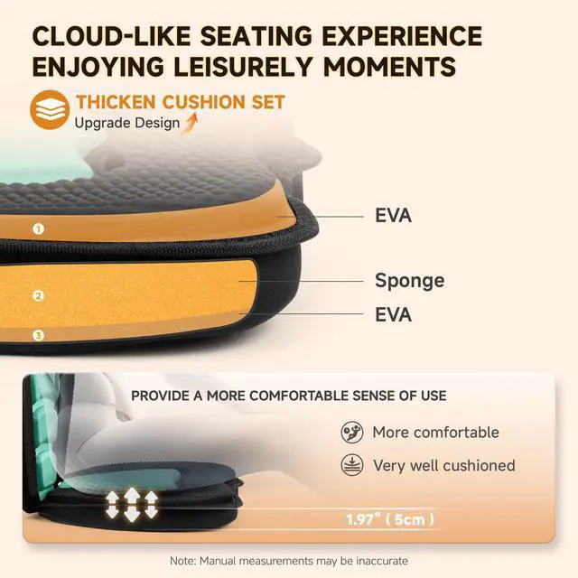 Alt view image 2 of 6 - Kayak Seats with Back Support, Thick Paddle Board Seat, Universal | 1.97"Thick Cushion, High-Back Support, Large Storage Bag, Ergonomic Design, Universal Fit for Kayak & SUP Fishing