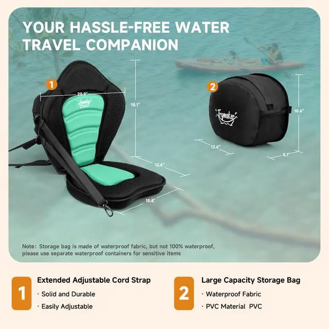Alt view image 5 of 6 - Kayak Seats with Back Support, Thick Paddle Board Seat, Universal | 1.97"Thick Cushion, High-Back Support, Large Storage Bag, Ergonomic Design, Universal Fit for Kayak & SUP Fishing