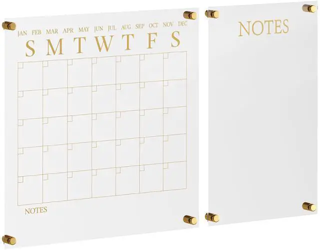 Main image of Grayson Acrylic Wall Calendar and Notes Board with Dry Erase Marker, Clear with Gold Print, Set of 2