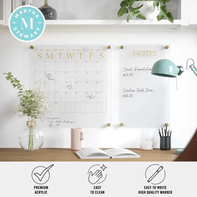 Alt view image 4 of 7 - Grayson Acrylic Wall Calendar and Notes Board with Dry Erase Marker, Clear with Gold Print, Set of 2